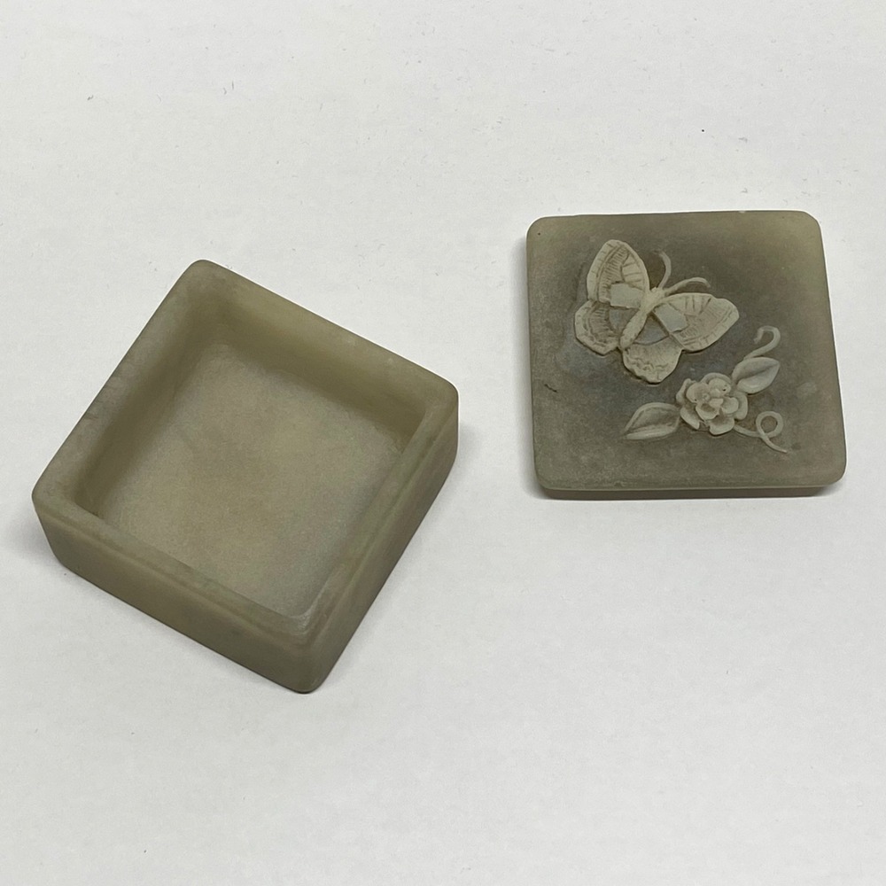Vintage Soapstone Trinket Box Design Gifts Intern Inc Raised Butterfly Rose Lid